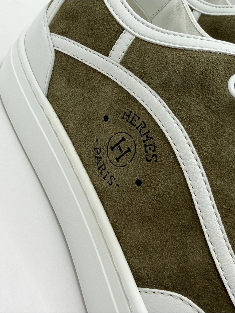 Hermes Women’s Low-Top Sneakers in Taupe and White